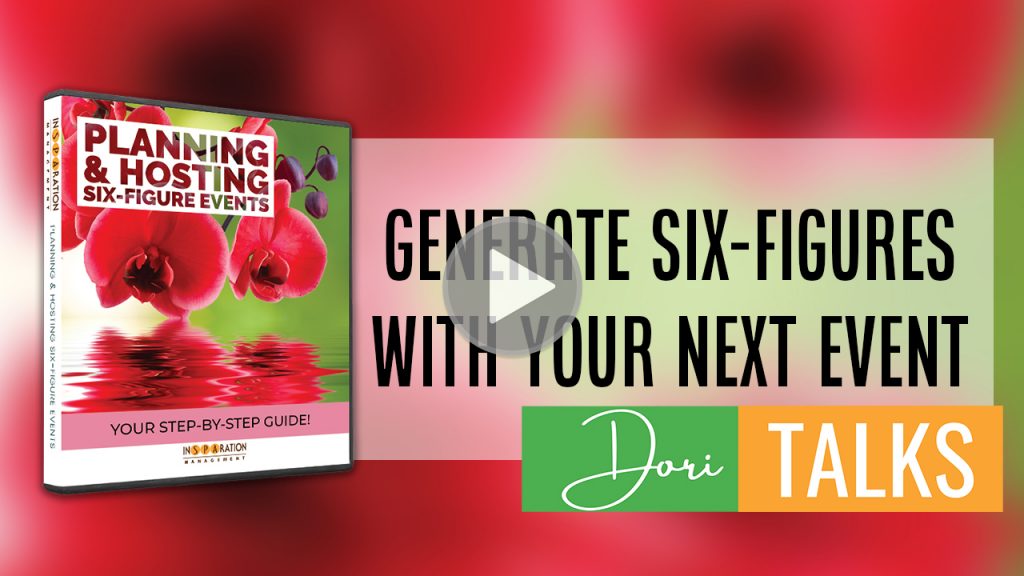 generate 6 figures with your next event - dori talks play banner